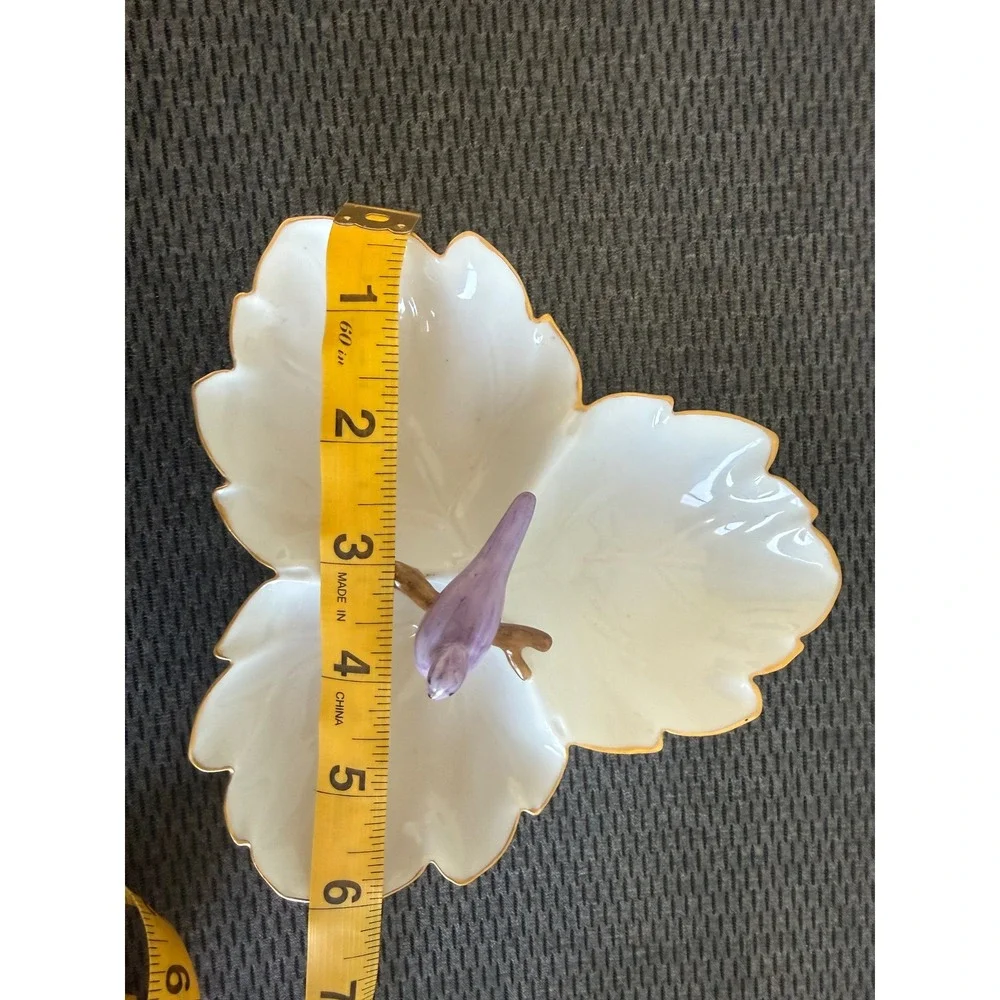 Elaine Klingenberg Hand Painted Porcelain Bird Leaf Nut Dish Gold Trim 6.5